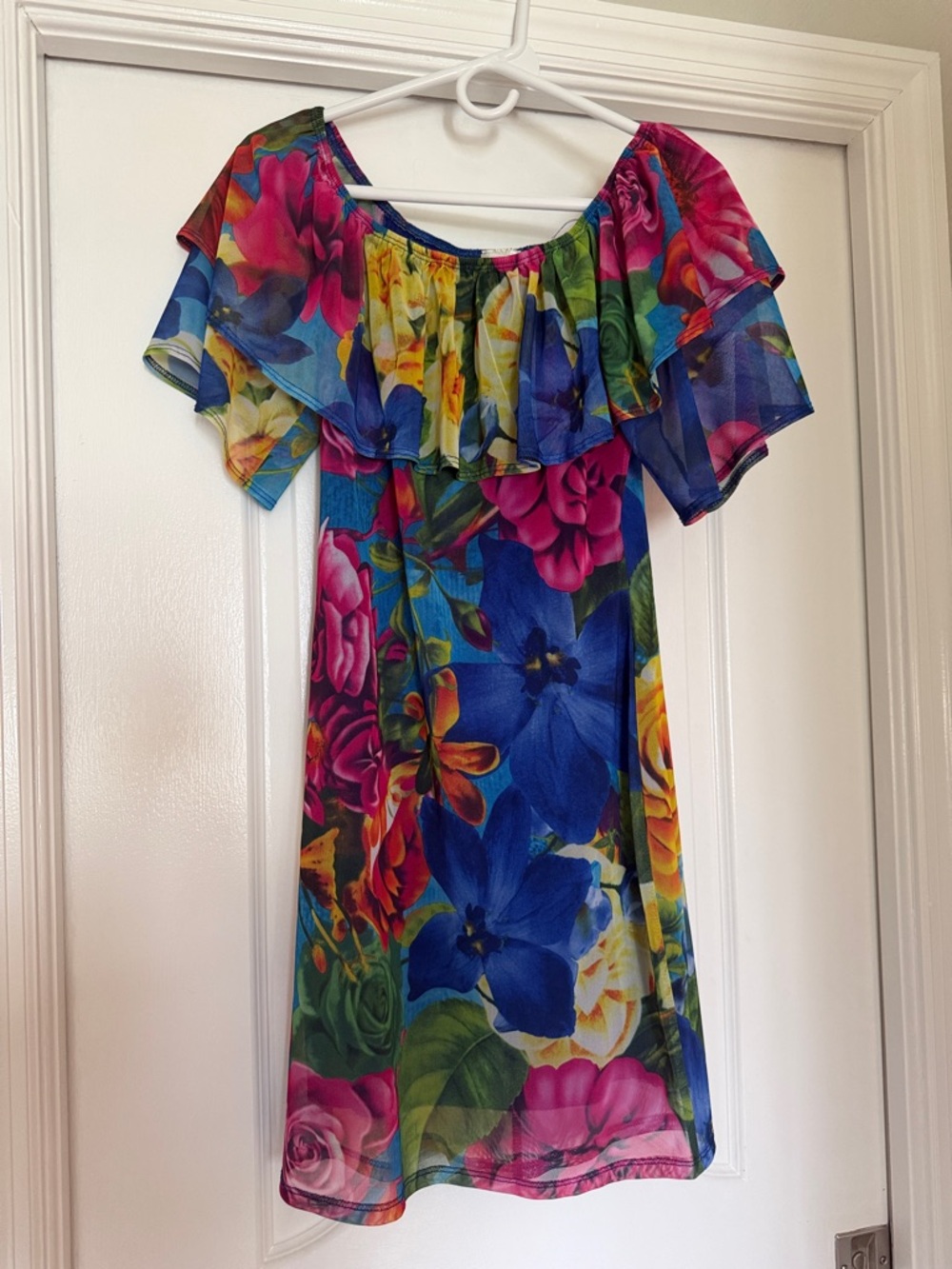 Floral Off-Shoulder Blue & Multi-Color Women’s Dress